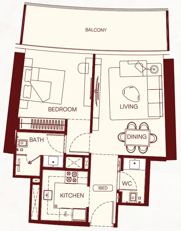1 BR layout at Binghatti Skyflame