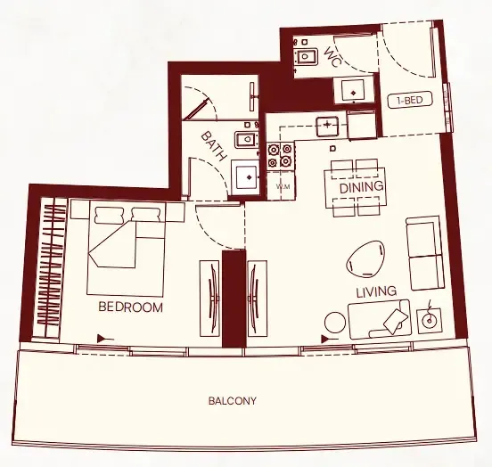 1 BR layout at Binghatti Skyflame