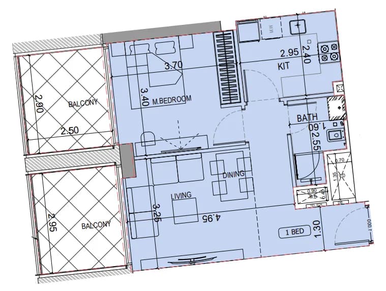 1 BR layout at Binghatti Elite