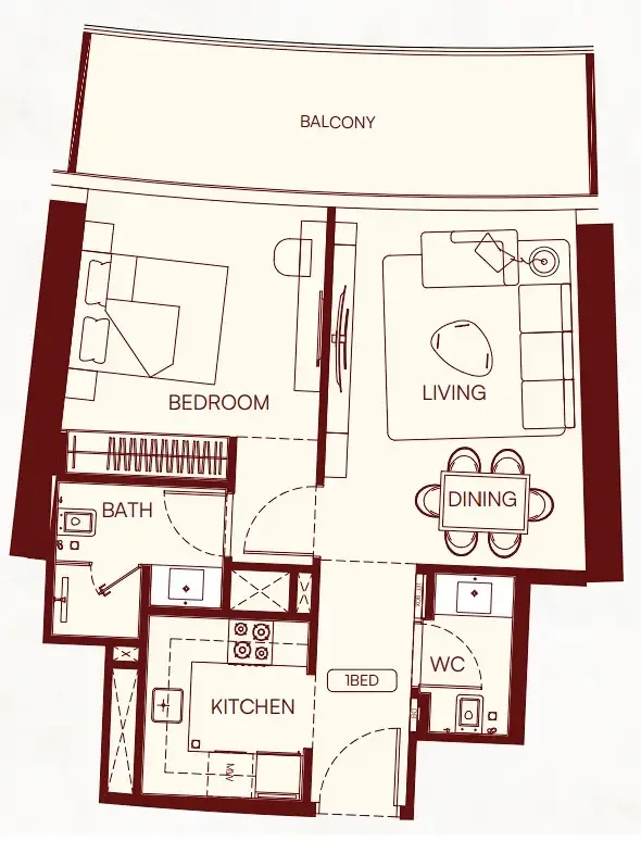 1 BR layout at Binghatti Skyflame