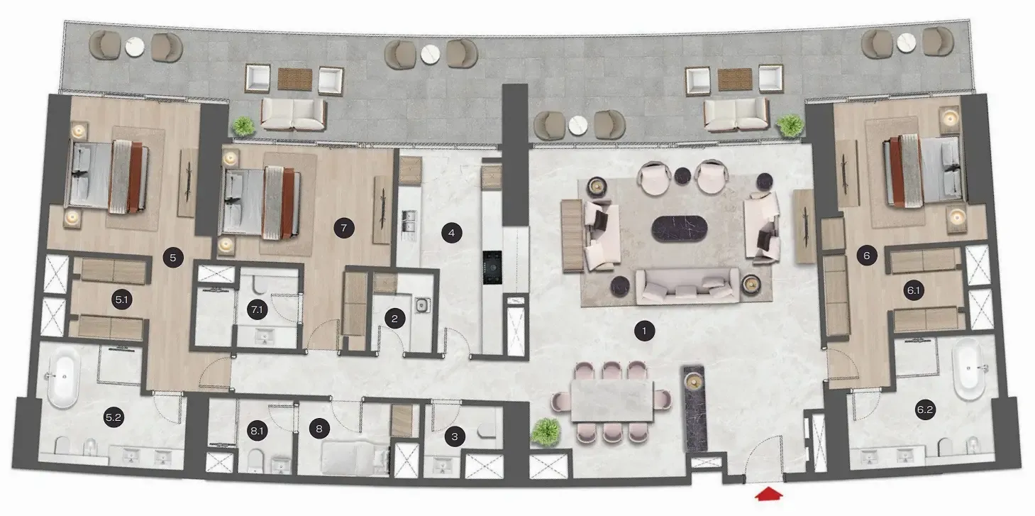 3 BR layout at Sobha Seahaven