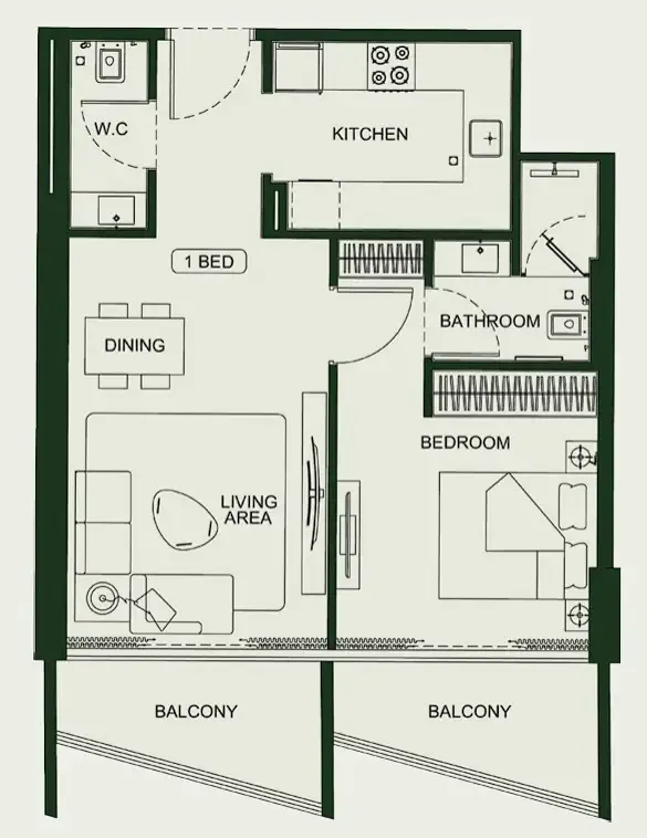 1 BR layout at Binghatti HillCrest