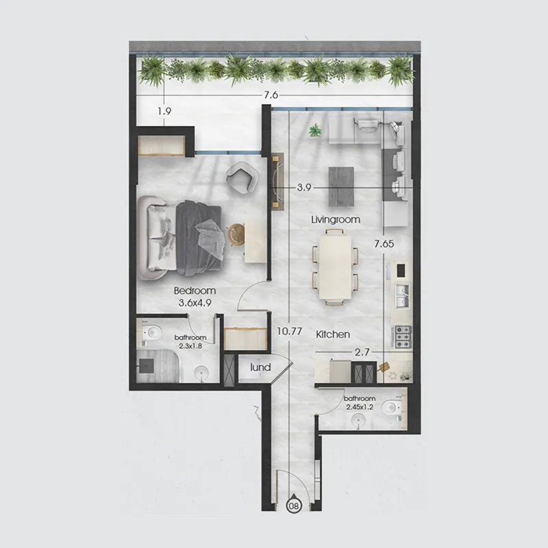 1 BR layout at Ethan