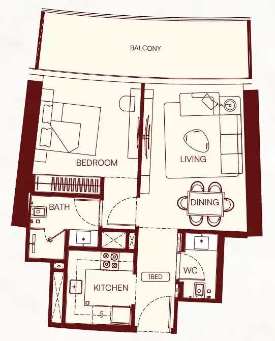 1 BR layout at Binghatti Skyflame