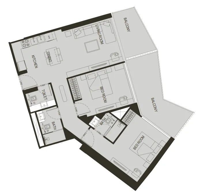 2 BR layout at Binghatti Haven