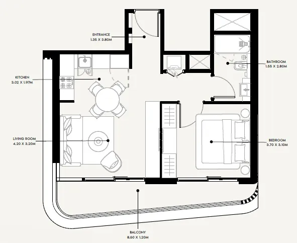 1 BR layout at Azizi Sakandar