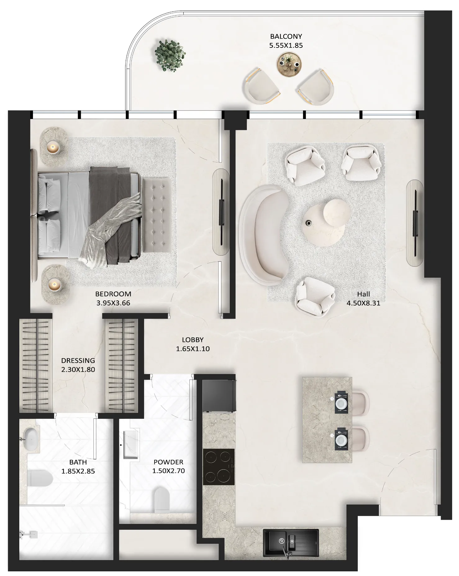 1 BR layout at SquareX One