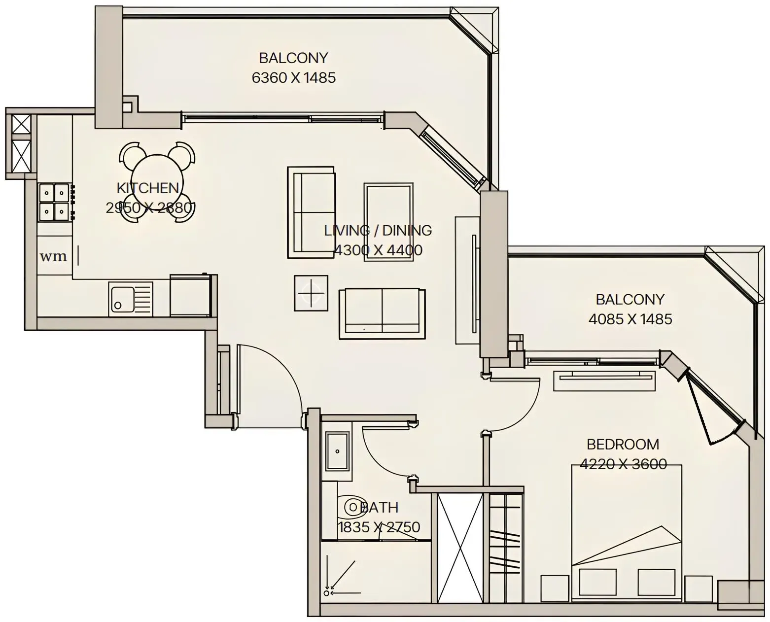 1 BR layout at Nirvana Residences 1