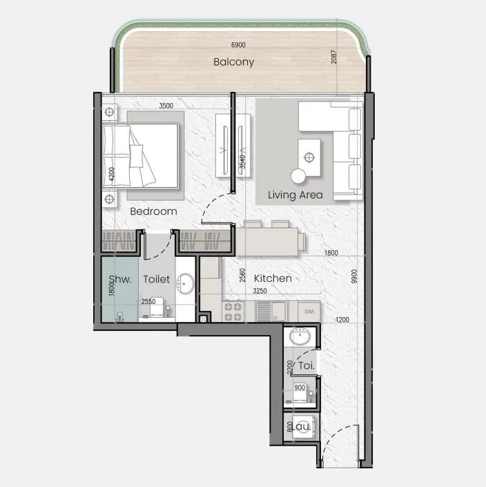 1 BR layout at I'Sola Bella