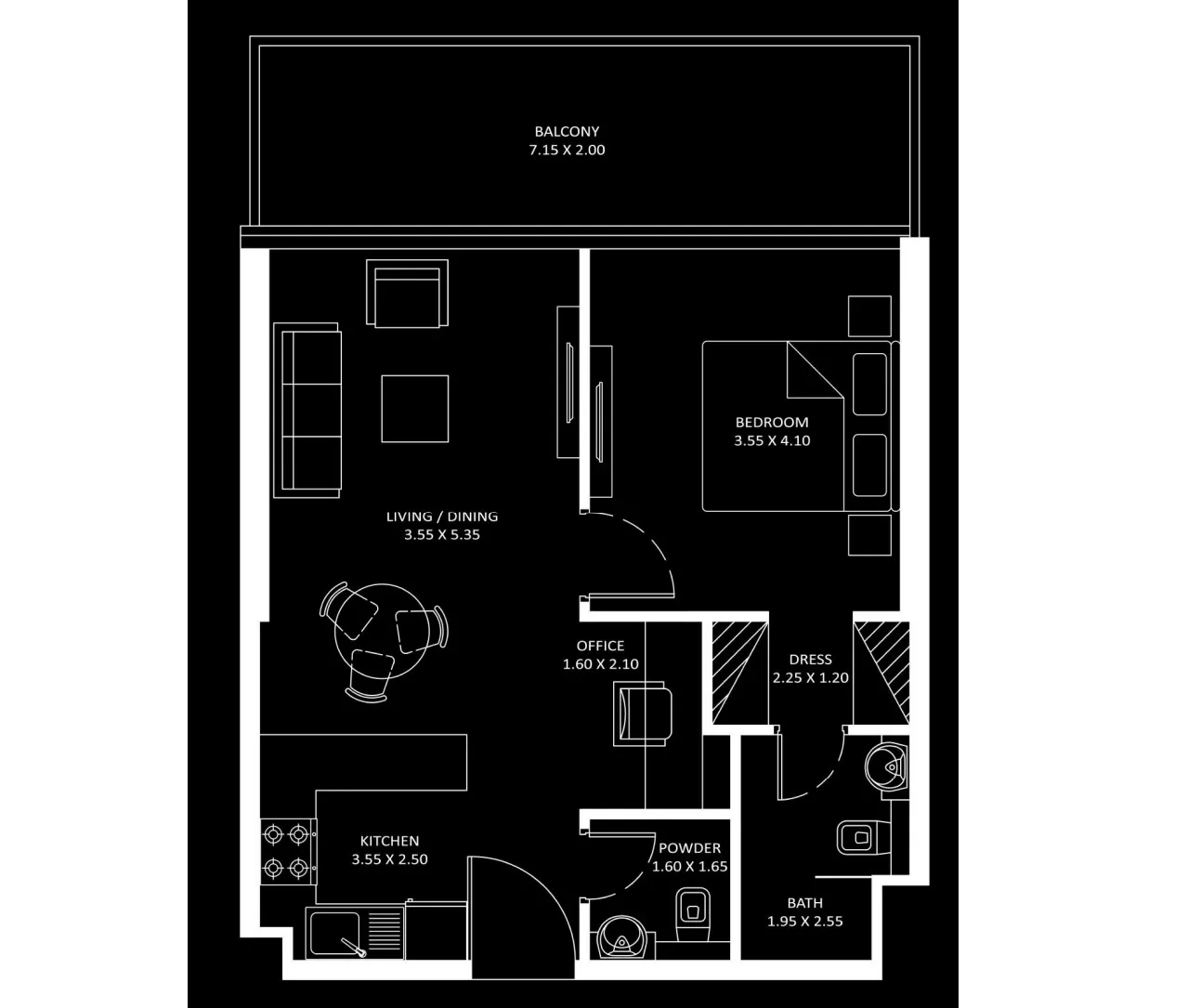 1 BR layout at Diamondz