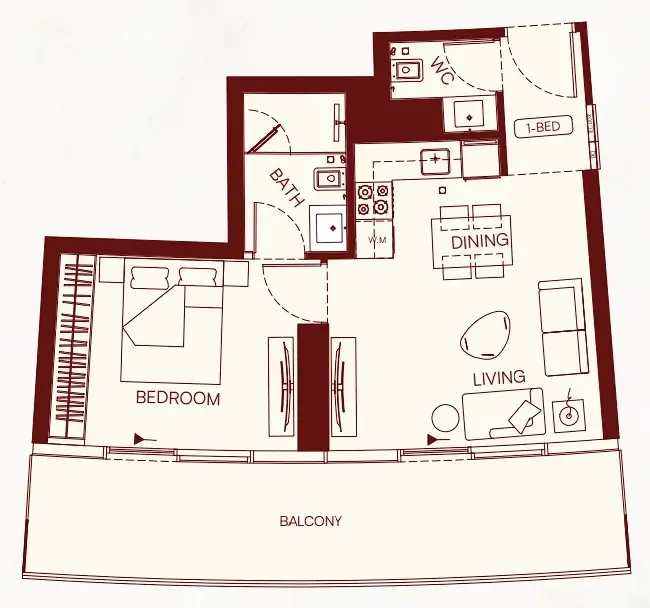1 BR layout at Binghatti Skyflame