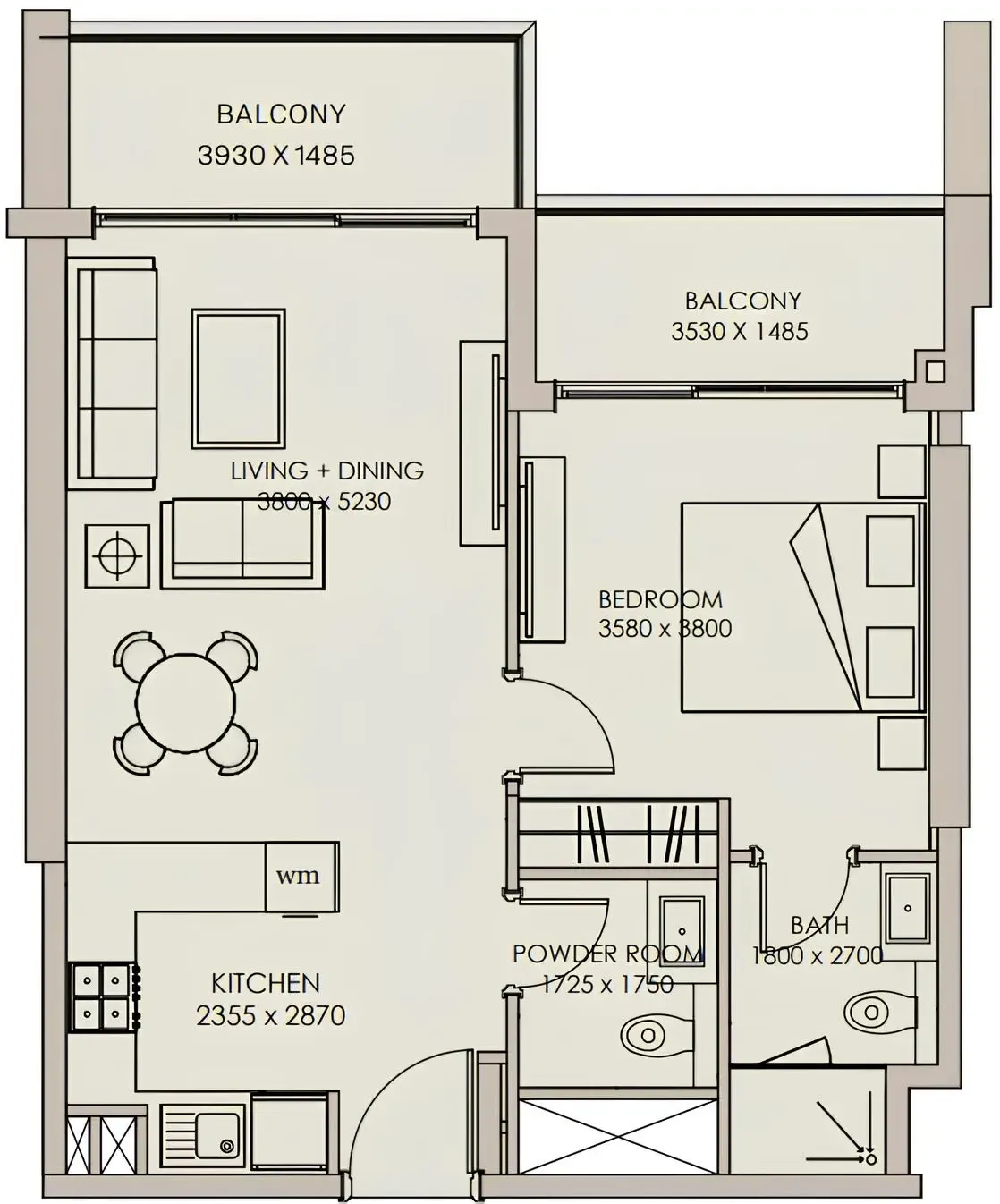 1 BR layout at Nirvana Residences 1
