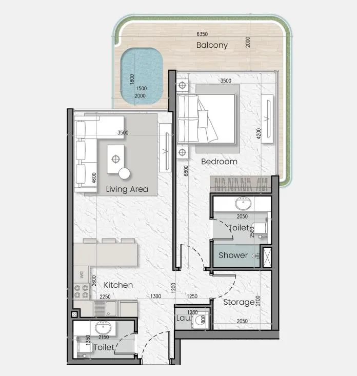 1 BR layout at I'Sola Bella