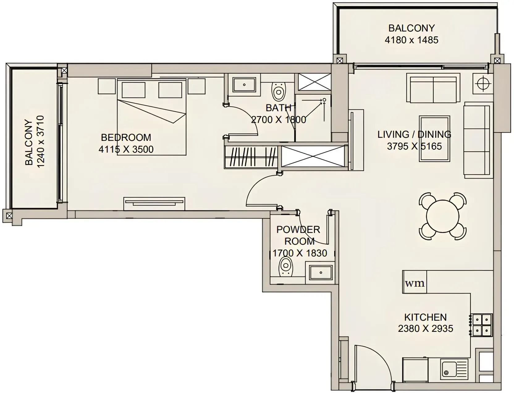 1 BR layout at Nirvana Residences 1
