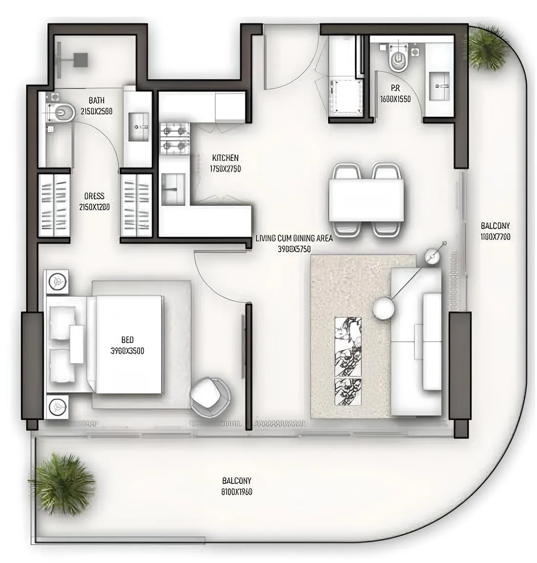 1 BR layout at Sonate Residences