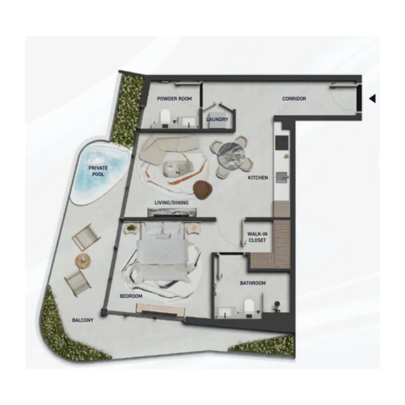 1 BR layout at Hadley Heights 2