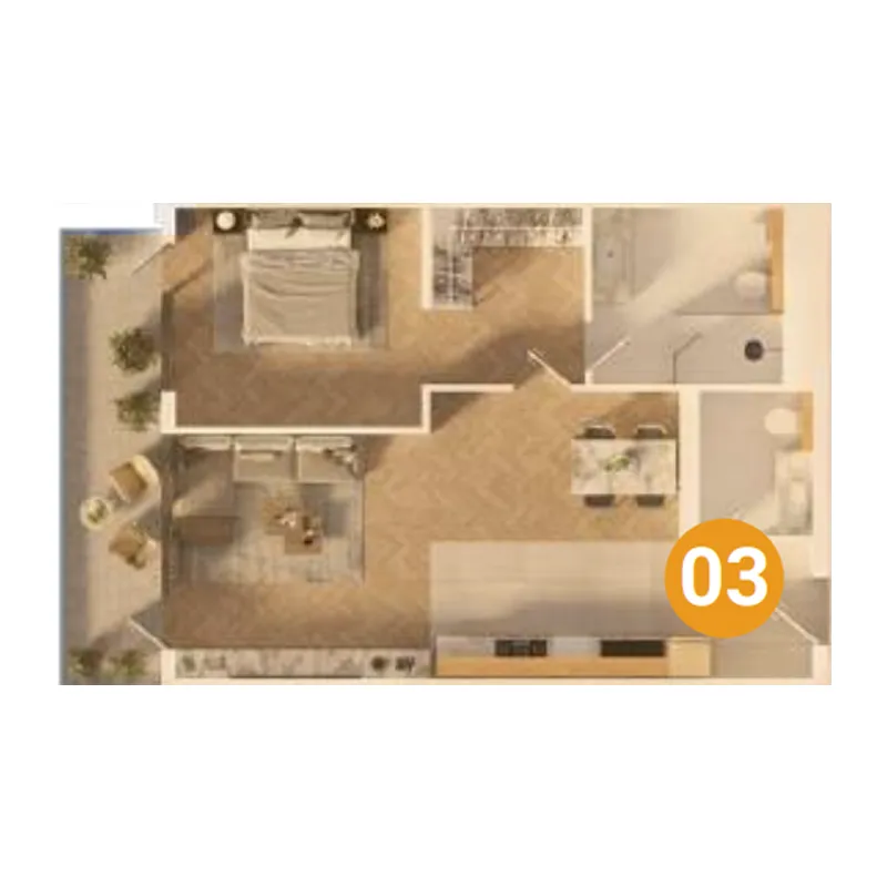 1 BR layout at The Orchard Place