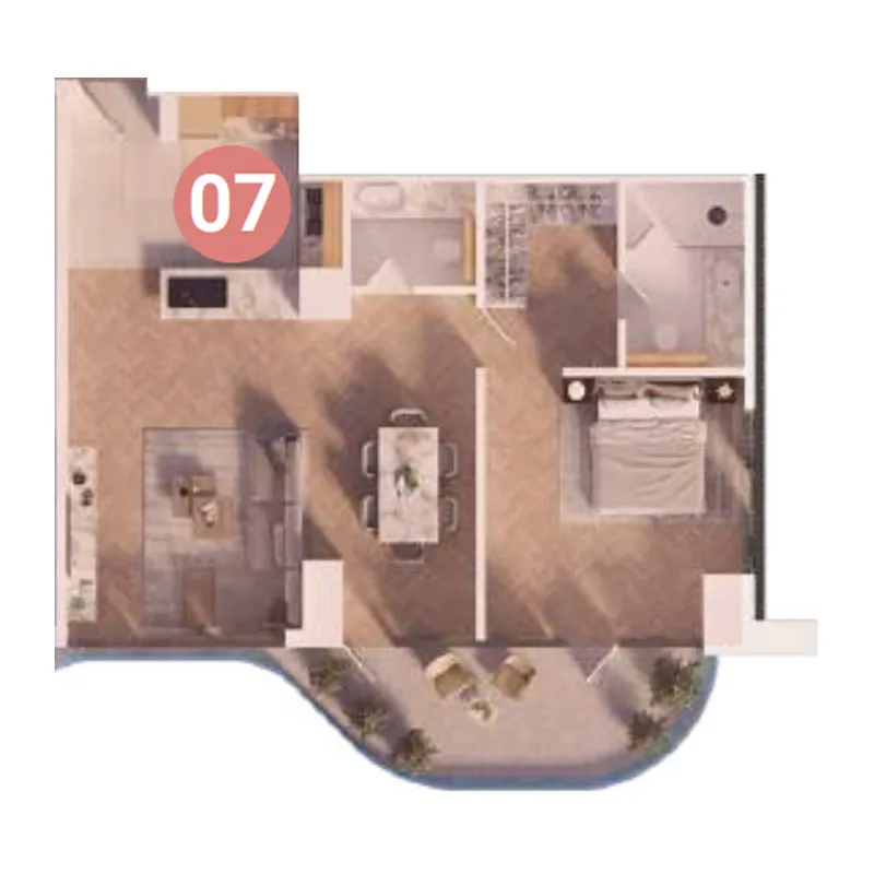 1 BR layout at The Orchard Place