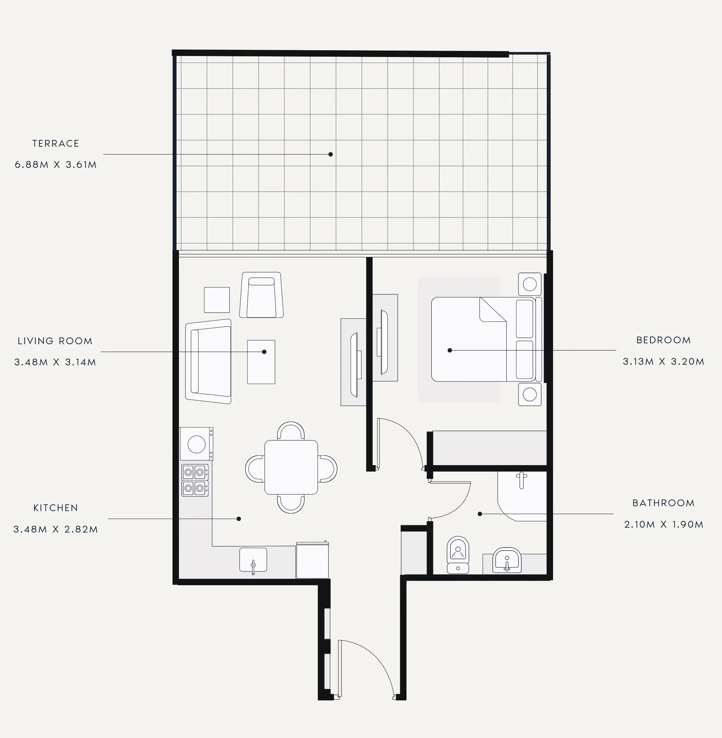 1 BR layout at Riviera 13