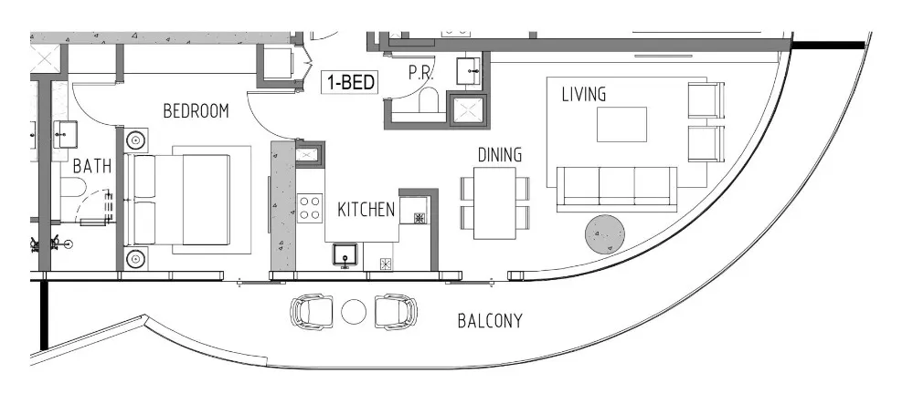 1 BR layout at Volta