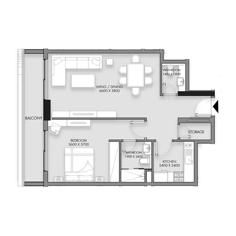1 BR layout at Rose Gardens 1