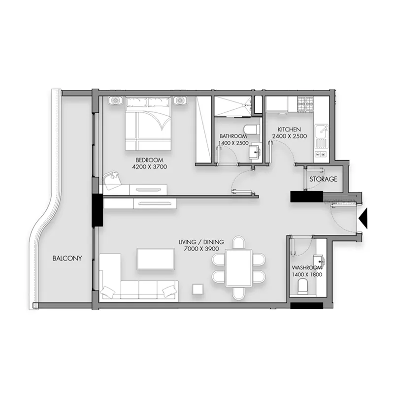1 BR layout at Rose Gardens 1