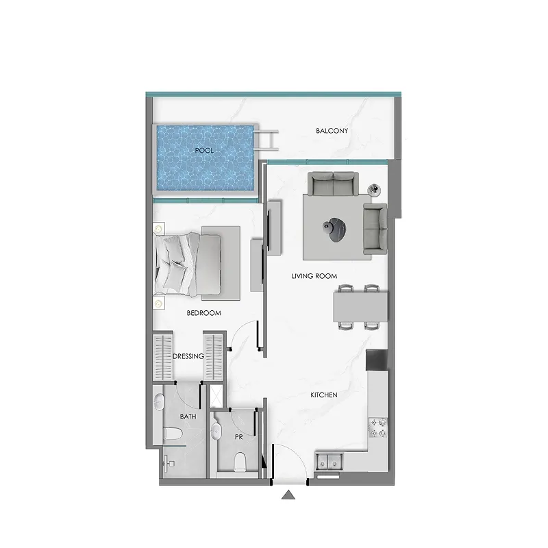 1 BR layout at Ocean Crest