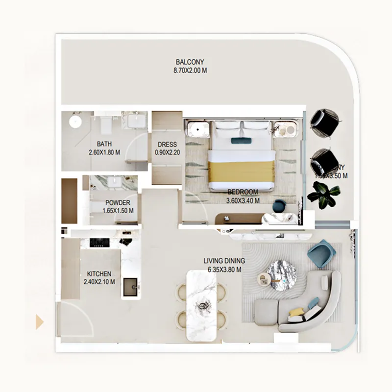 1 BR layout at Rabdan Gardens