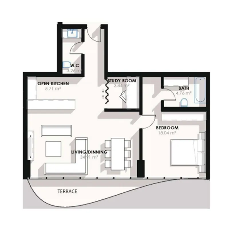 1 BR layout at Coralis Residences