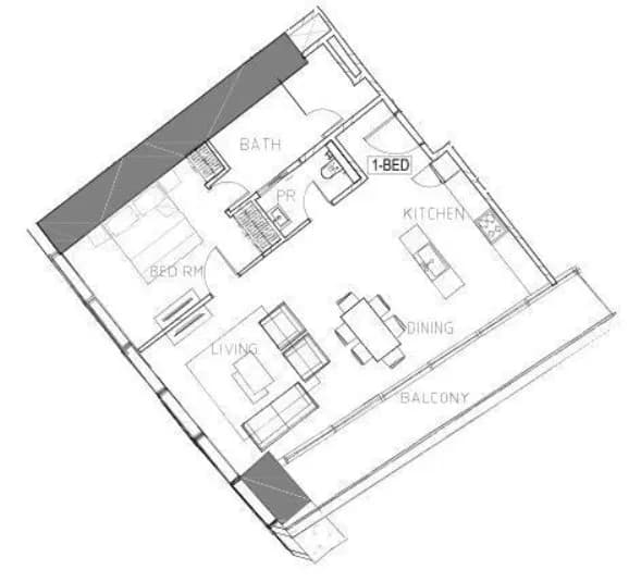 1 BR layout at Safa Two de Grisogono