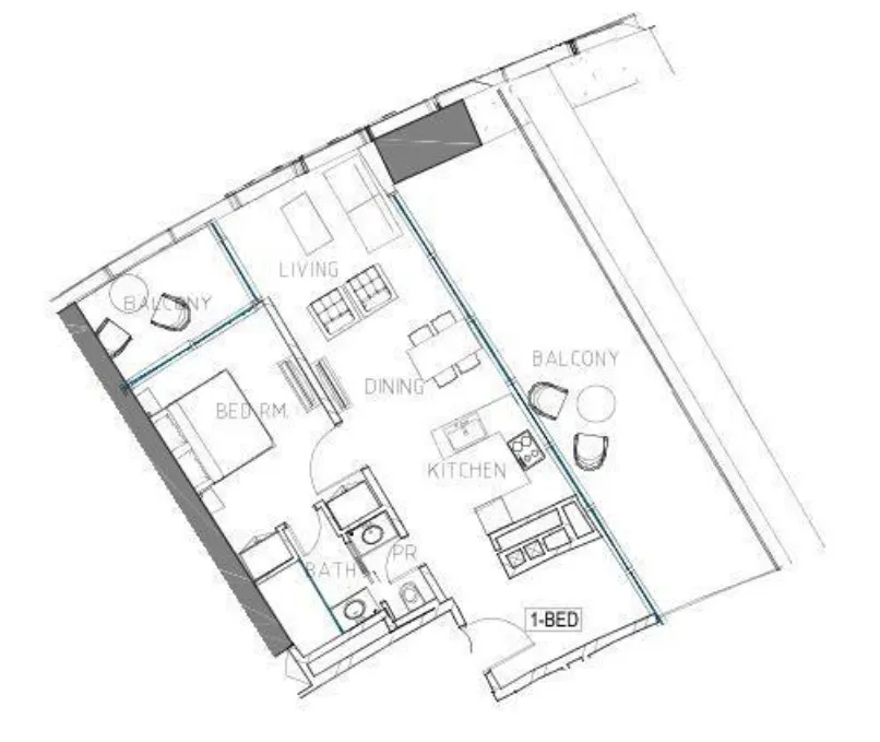 1 BR layout at Safa Two de Grisogono