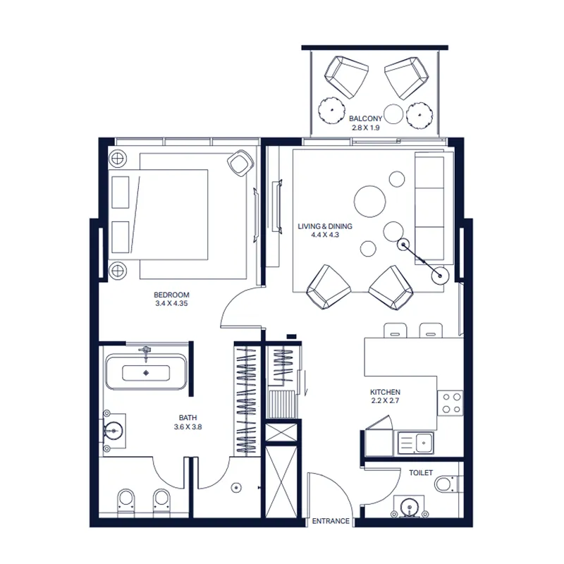 1 BR layout at The Atria