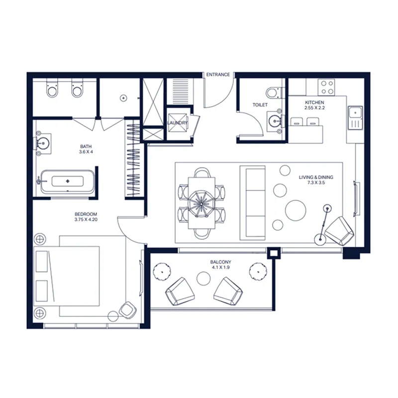 1 BR layout at The Atria
