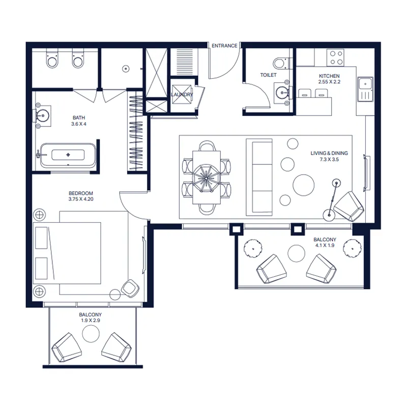 1 BR layout at The Atria