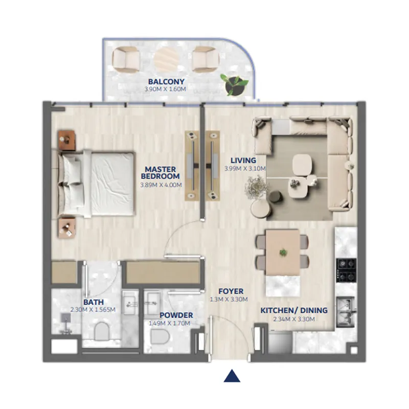 1 BR layout at Vedaire Residences