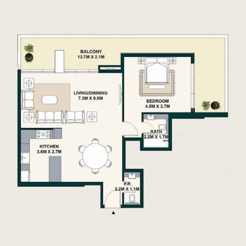 1 BR layout at Exotica by Al Marina