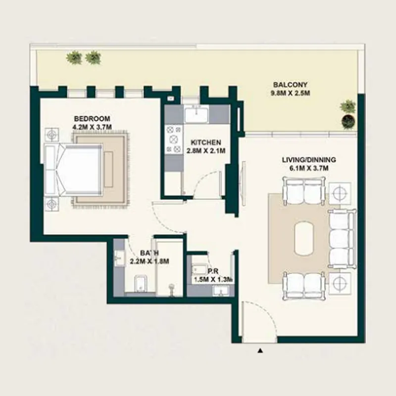 1 BR layout at Exotica by Al Marina