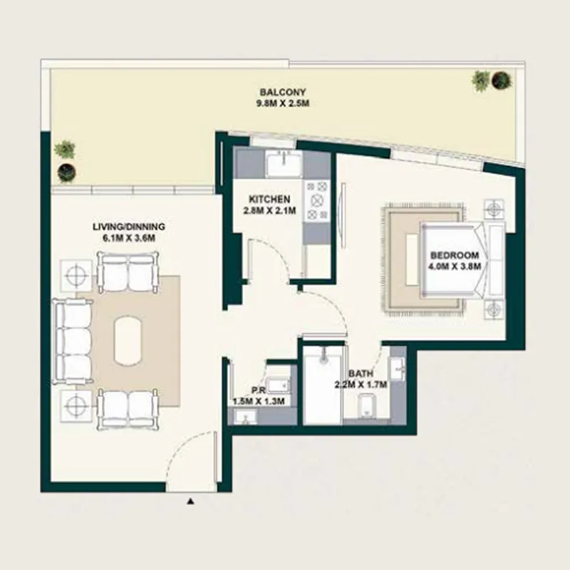 1 BR layout at Exotica by Al Marina