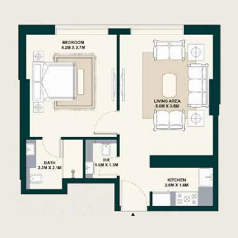 1 BR layout at Exotica by Al Marina