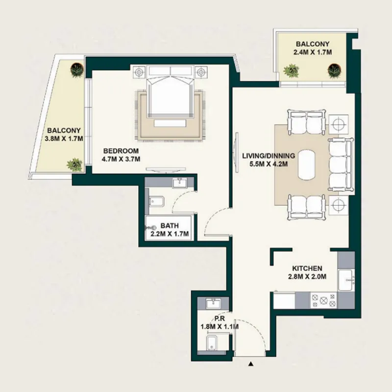 1 BR layout at Exotica by Al Marina