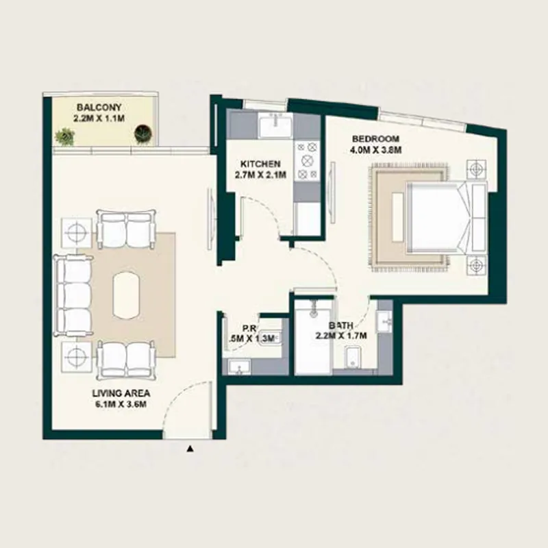 1 BR layout at Exotica by Al Marina