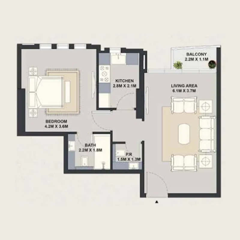 1 BR layout at Exotica by Al Marina