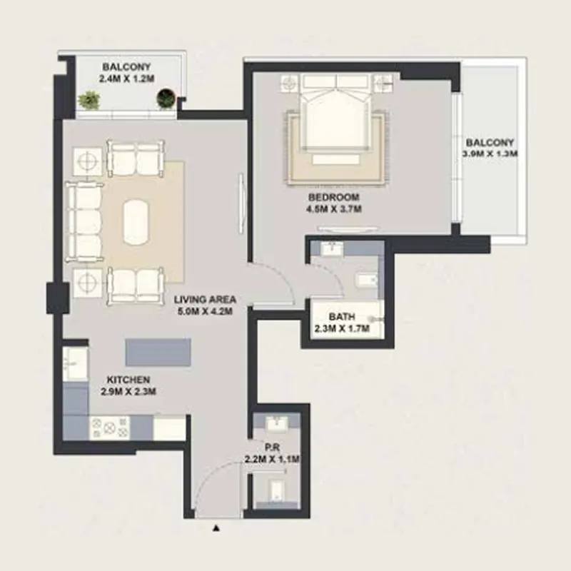 1 BR layout at Exotica by Al Marina