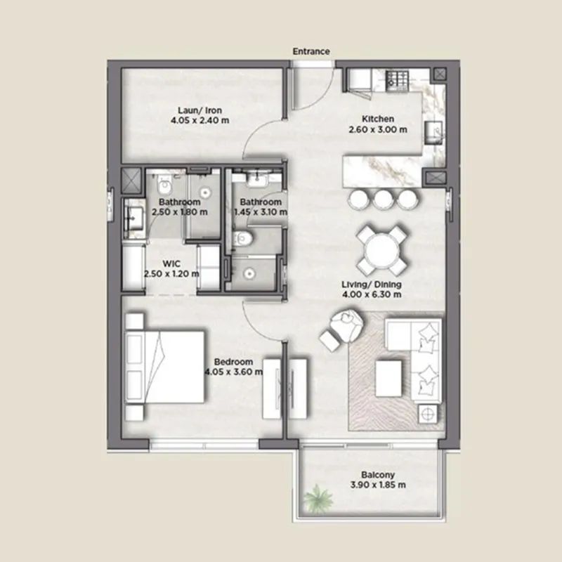 1 BR layout at Riviera Lodge