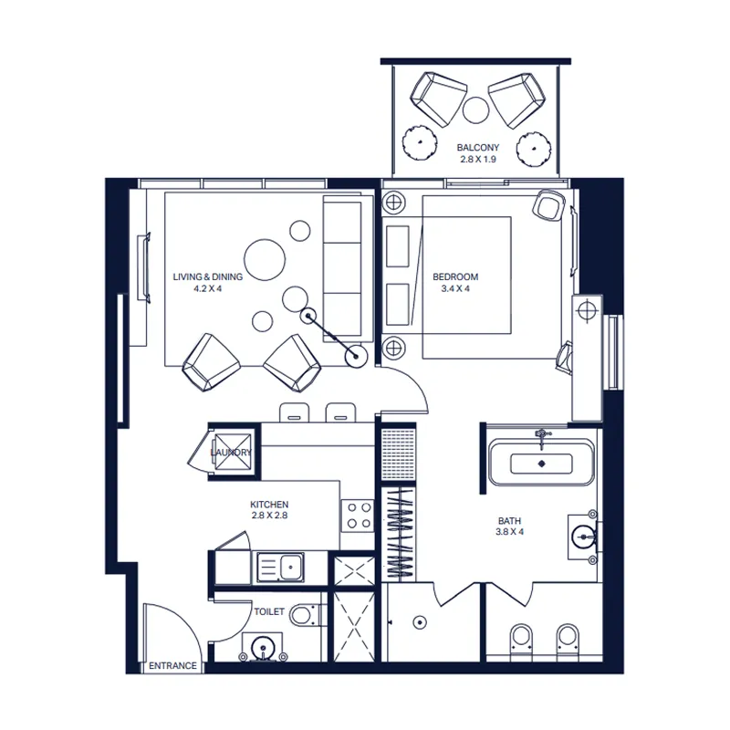 1 BR layout at The Atria