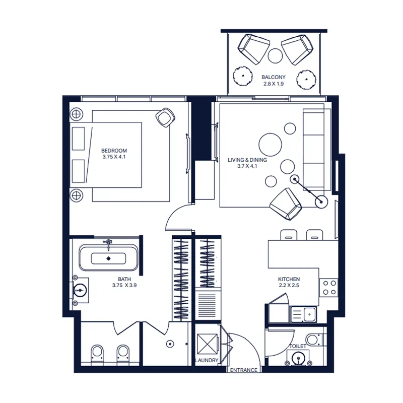 1 BR layout at The Atria