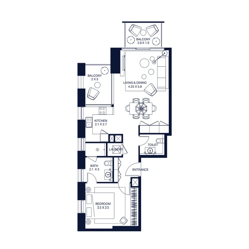 1 BR layout at The Atria
