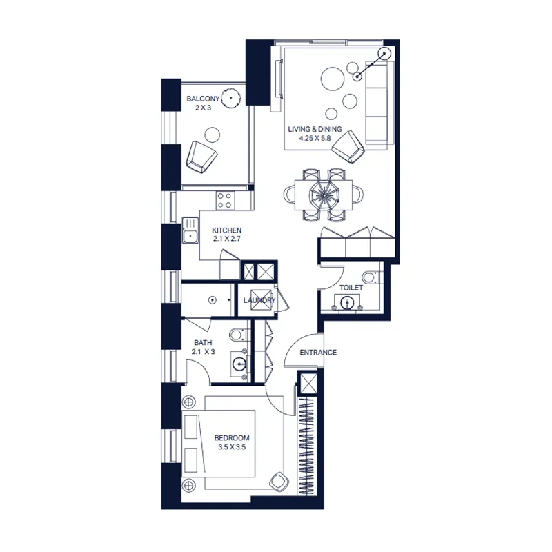 1 BR layout at The Atria