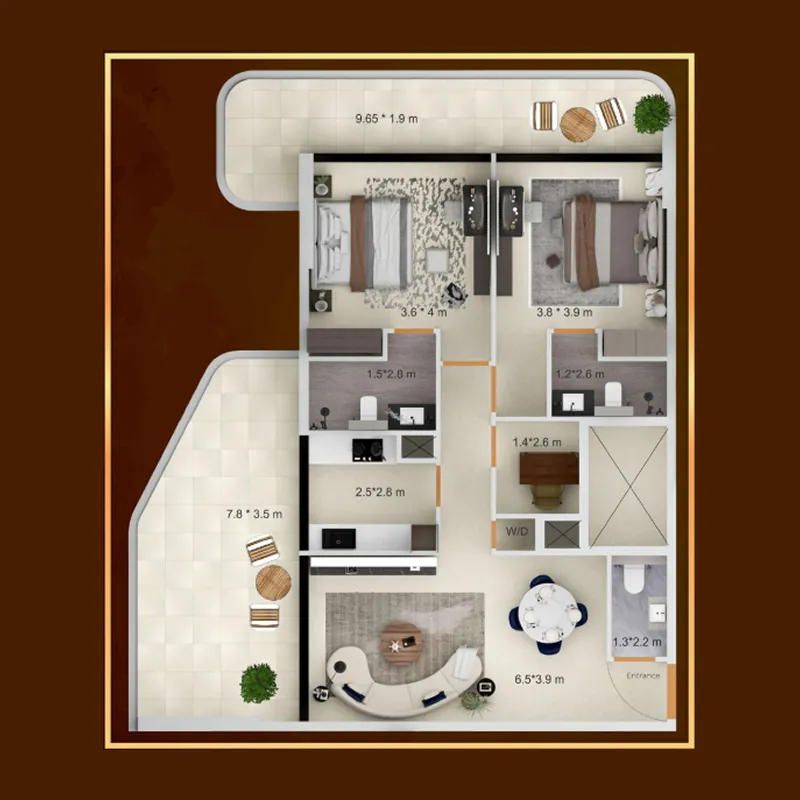 2 BR layout at Symbolic Zen Residences