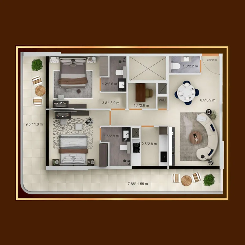 2 BR layout at Symbolic Zen Residences